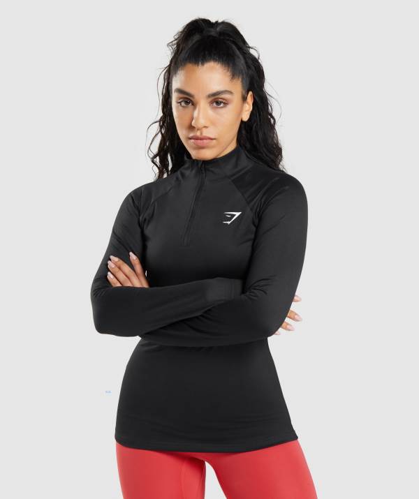 Gymshark Sport 1/4 Zip Pullover Damen Schwarz | 6701NFYRC
