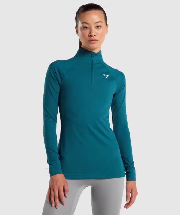 Gymshark Sport 1/4 Zip Pullover Damen Türkis | 1629COBPQ