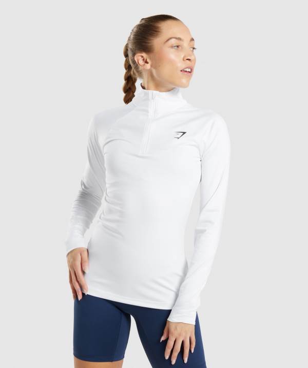 Gymshark Sport 1/4 Zip Pullover Damen Weiß | 5702CJNUZ