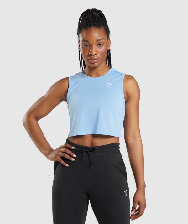 Gymshark Sport Crop Muskelshirt Damen Grau Blau | 0725DWCIE