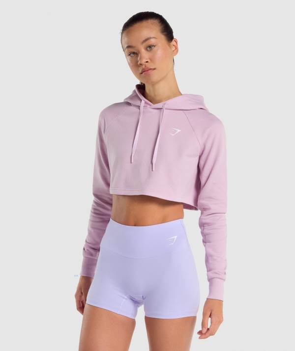 Gymshark Sport Cropped Hoodie Damen Hellrosa | 5304VXWAZ