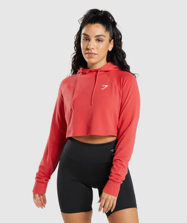 Gymshark Sport Cropped Hoodie Damen Rot | 4568SXMQT