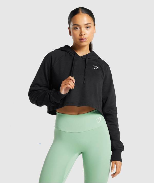 Gymshark Sport Cropped Hoodie Damen Schwarz | 1394OBULY