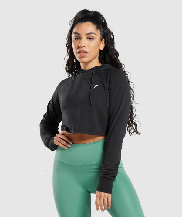 Gymshark Sport Cropped Hoodie Damen Schwarz | 2764RCJDT