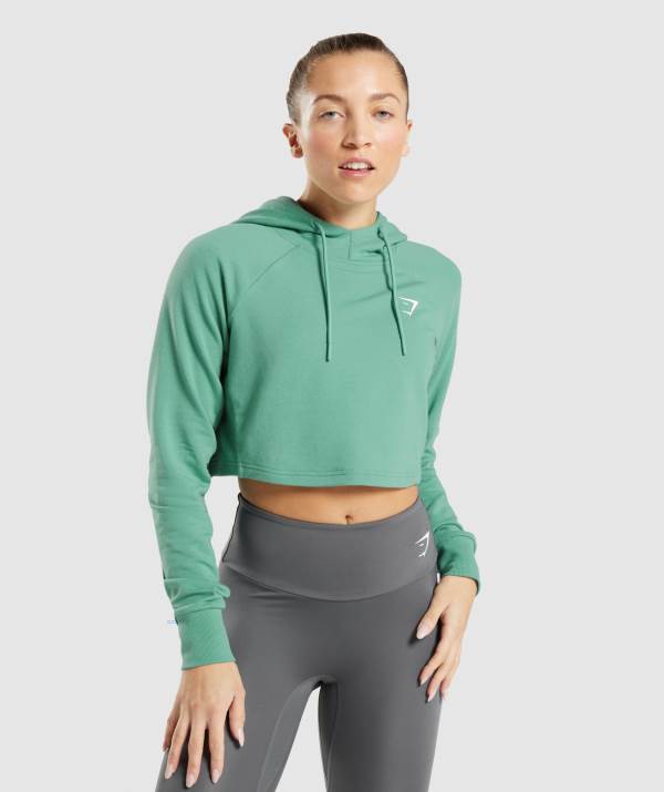 Gymshark Sport Cropped Hoodie Damen Tiefesgrün Grün | 9130JPVQW