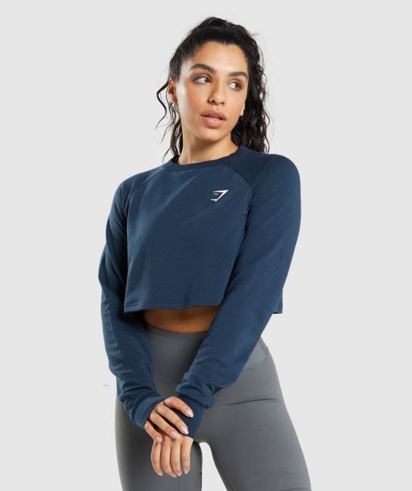 Gymshark Sport Cropped Pullover Sweatshirt Damen Navy | 6234RZVWO