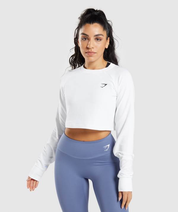 Gymshark Sport Cropped Pullover Sweatshirt Damen Weiß | 6957MGYQU