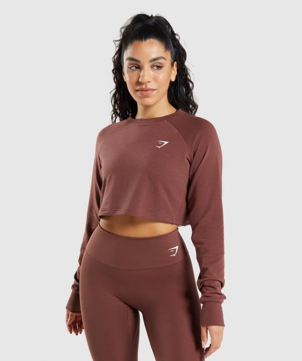 Gymshark Sport Cropped Pullover Sweatshirt Damen Rosa Braun | 7165URCBK