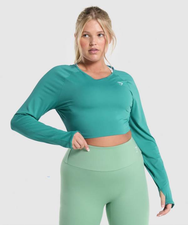 Gymshark Sport Long Sleeve Crop Top Damen Türkis | 0194BQNUT