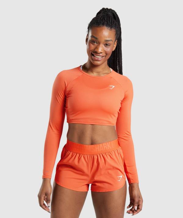 Gymshark Sport Long Sleeve Crop Top Damen Orange | 1074NGUZD