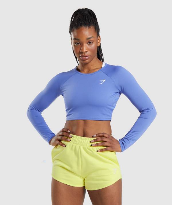 Gymshark Sport Long Sleeve Crop Top Damen Blau | 1496ODWPT