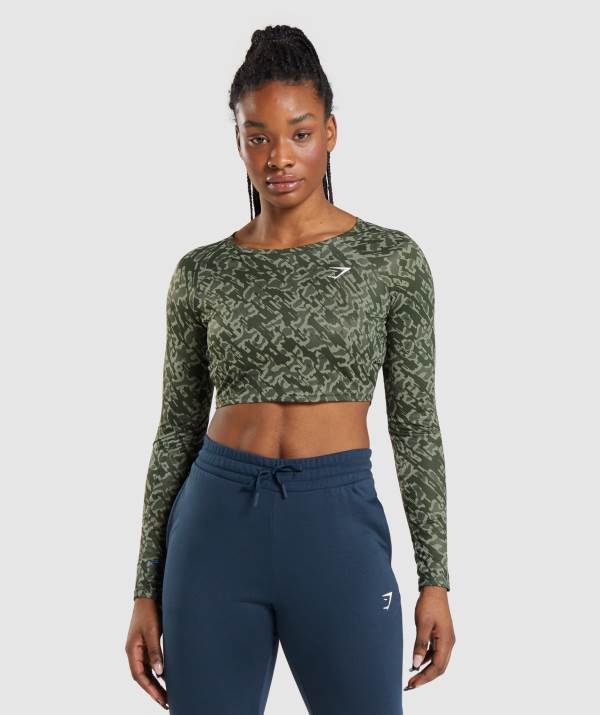 Gymshark Sport Long Sleeve Crop Top Damen Grün | 4362MSJHO