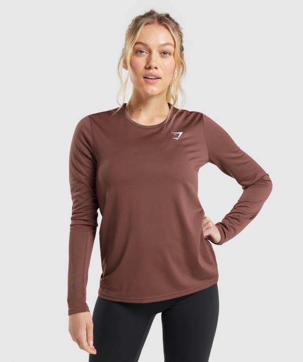 Gymshark Sport Long Sleeve Top Sweatshirt Damen Rosa Braun | 6209VFKCU