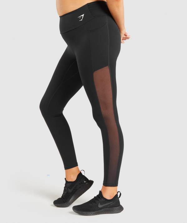 Gymshark Sport Mesh Pocket Leggings Damen Schwarz | 2076JQUBI