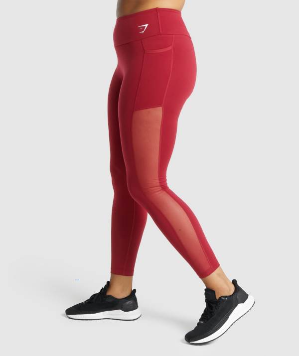 Gymshark Sport Mesh Pocket Leggings Damen Bordeaux | 2507LNRWY
