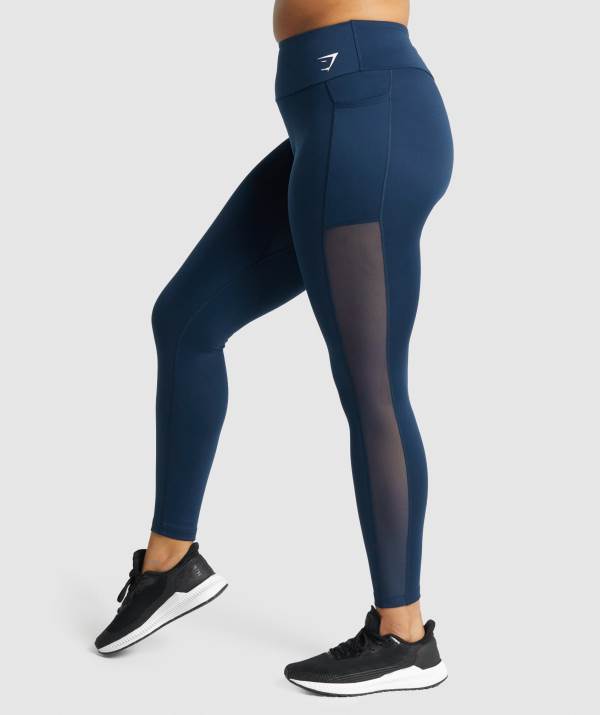 Gymshark Sport Mesh Pocket Leggings Damen Navy | 2964CGTKW