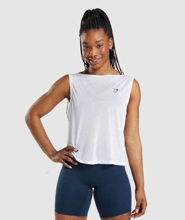 Gymshark Sport Oversized Muskelshirt Damen Weiß | 5682HVWOY