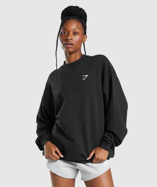 Gymshark Sport Oversized Sweatshirt Damen Schwarz | 4382HEFSI