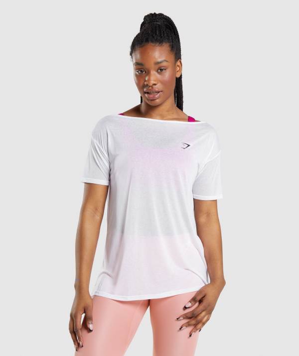 Gymshark Sport Oversized Top T-Shirt Damen Weiß | 5436YMHOX