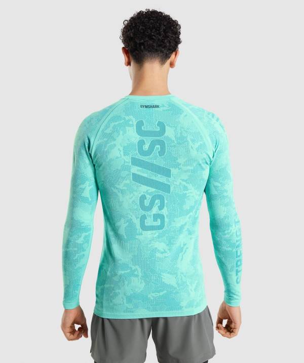 Gymshark Steve Cook Long Sleeve Seamless Sweatshirt Herren Helltürkis Blau | 4307WZIBC