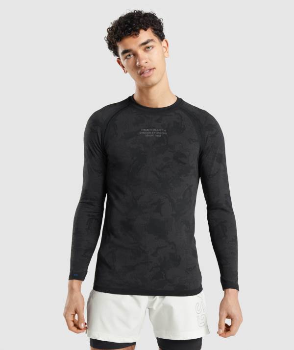 Gymshark Steve Cook Long Sleeve Seamless Sweatshirt Herren Schwarz Tiefesgrau Grau | 7436UEQYJ