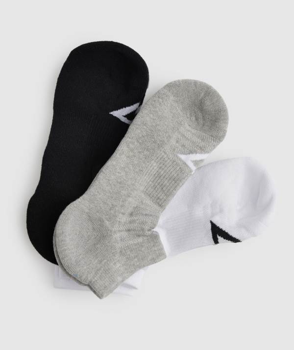 Gymshark Trainer 3pk Socken Damen Weiß Hellgrau Schwarz | 1908ROFBA