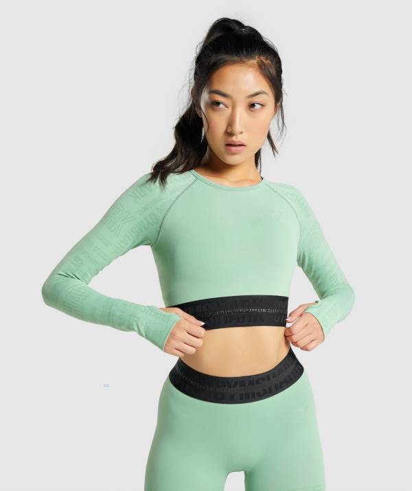 Gymshark Vision Long Sleeve Crop Top Damen Grün | 2593VOLFR