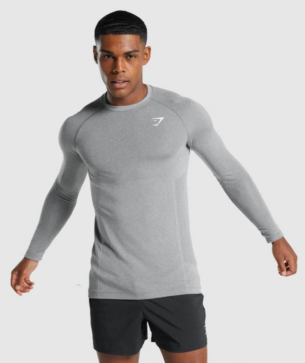 Gymshark Vital Light Seamless Long Sleeve Sweatshirt Herren Grau | 0287WROQZ