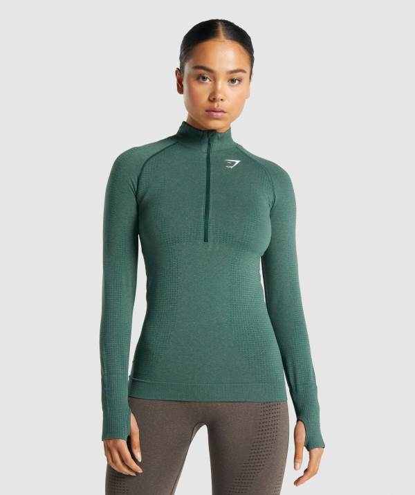 Gymshark Vital Seamless 2.0 1/2 Zip Pullover Damen Dunkelgrün | 3491ZCFKA