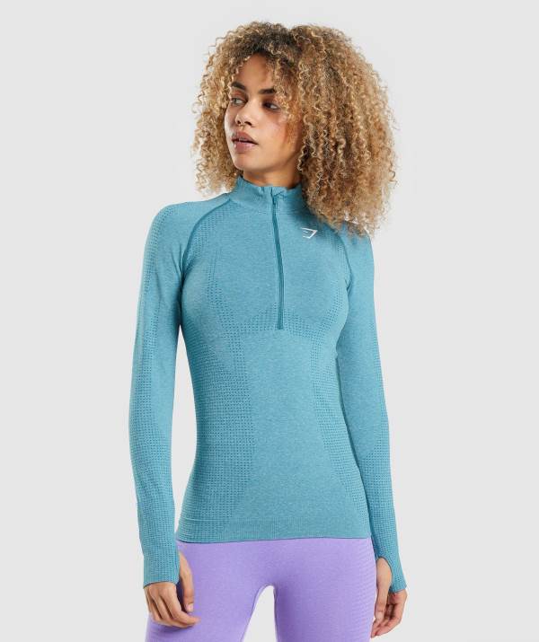 Gymshark Vital Seamless 2.0 1/2 Zip Pullover Damen Türkis | 3496UXGJM