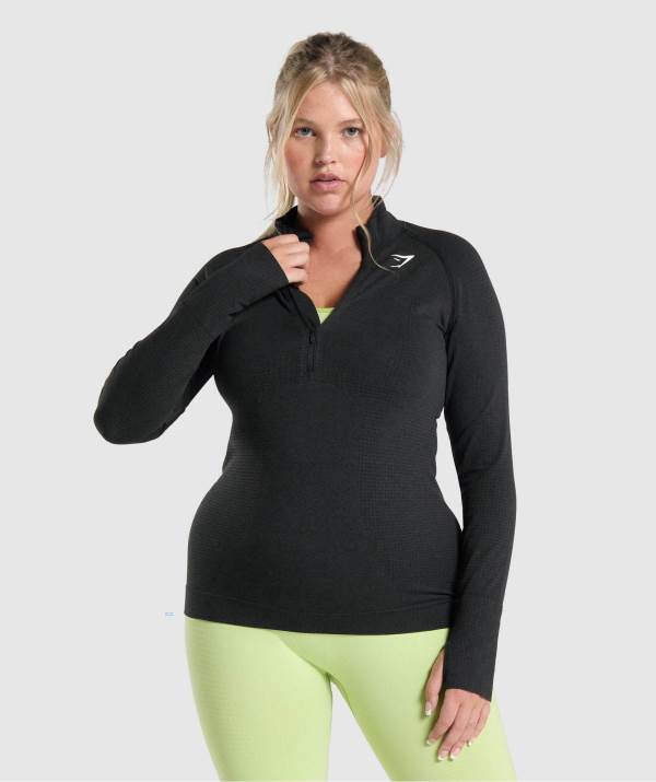 Gymshark Vital Seamless 2.0 1/2 Zip Pullover Damen Schwarz | 6415BQCNY