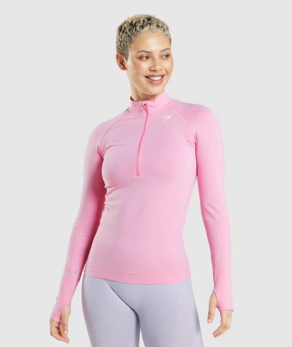Gymshark Vital Seamless 2.0 1/2 Zip Pullover Damen Rosa | 8641FDISO