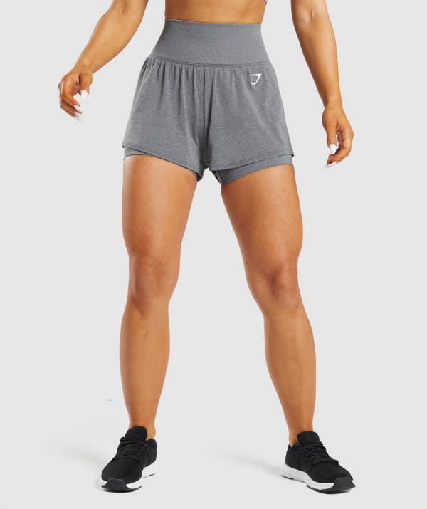 Gymshark Vital Seamless 2.0 2-in-1 Kurze Hose Damen Grau | 2419DSKOQ