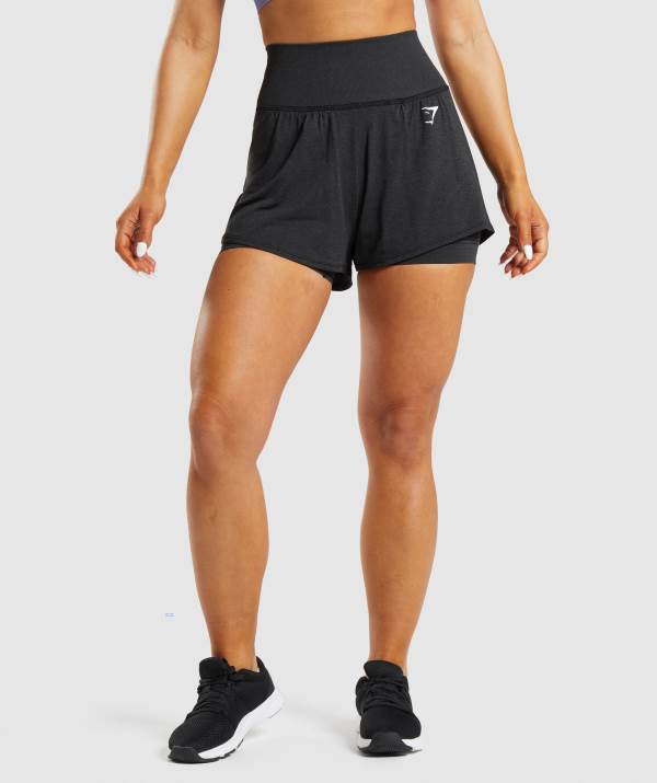 Gymshark Vital Seamless 2.0 2-in-1 Kurze Hose Damen Schwarz | 8651KRMWV