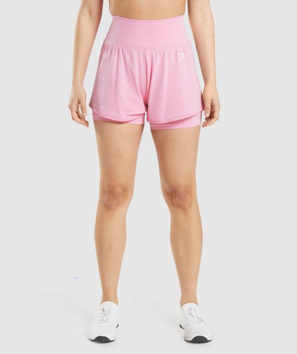 Gymshark Vital Seamless 2.0 2-in-1 Kurze Hose Damen Rosa | 8759UVKBN