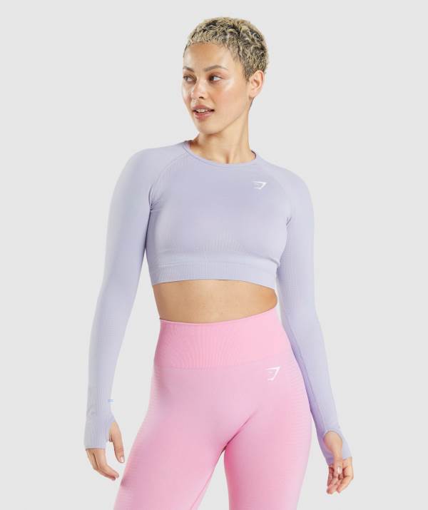Gymshark Vital Seamless 2.0 Crop Top Damen Grau Blau | 6395NTFDY