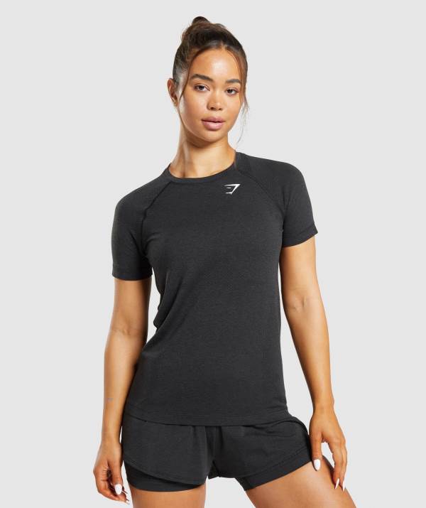Gymshark Vital Seamless 2.0 Light T-Shirt Damen Schwarz | 6754SXTYH