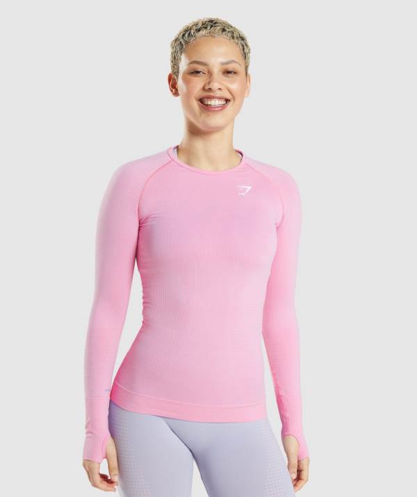 Gymshark Vital Seamless 2.0 Long Sleeve Top Sweatshirt Damen Rosa | 1089HOUML