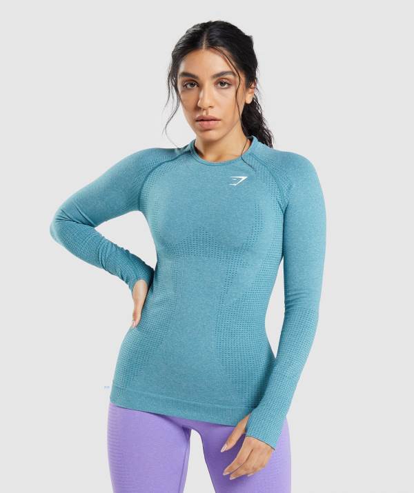 Gymshark Vital Seamless 2.0 Long Sleeve Top Sweatshirt Damen Türkis | 1632QDSAO