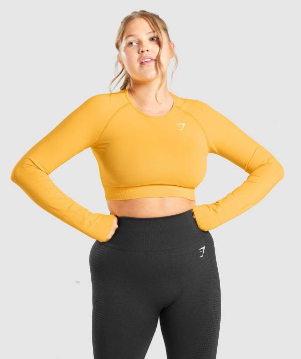 Gymshark Vital Seamless 2.0 Long Sleeve Crop Top Damen Gelb | 2938KDVNM
