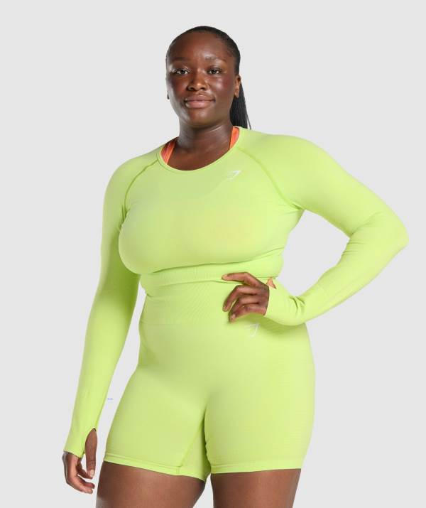Gymshark Vital Seamless 2.0 Long Sleeve Crop Top Damen Gelb | 4029IMCRE