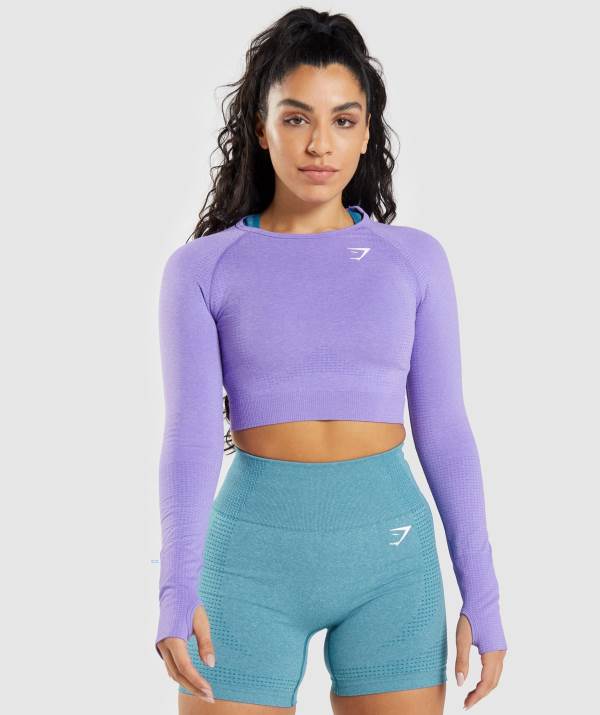 Gymshark Vital Seamless 2.0 Long Sleeve Crop Top Damen Helllila | 5876FIHEJ