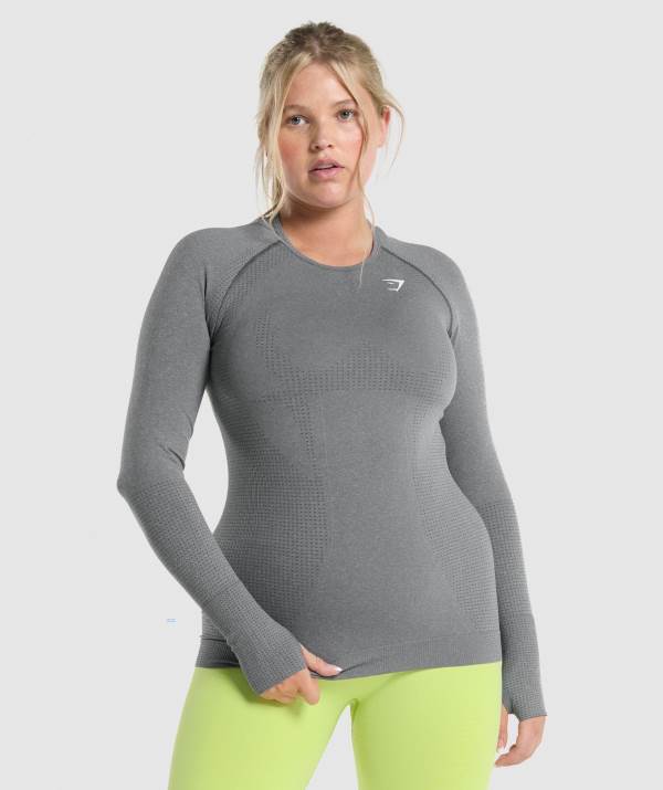 Gymshark Vital Seamless 2.0 Long Sleeve Top Sweatshirt Damen Grau | 8207BCKIR