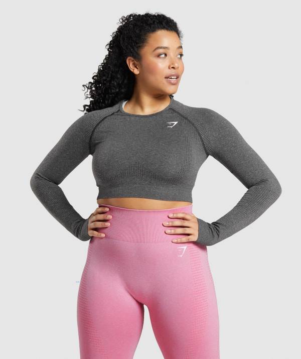 Gymshark Vital Seamless 2.0 Long Sleeve Crop Top Damen Grau | 8270ITORB