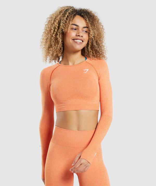 Gymshark Vital Seamless 2.0 Long Sleeve Crop Top Damen Aprikose Orange | 9782RZQTS
