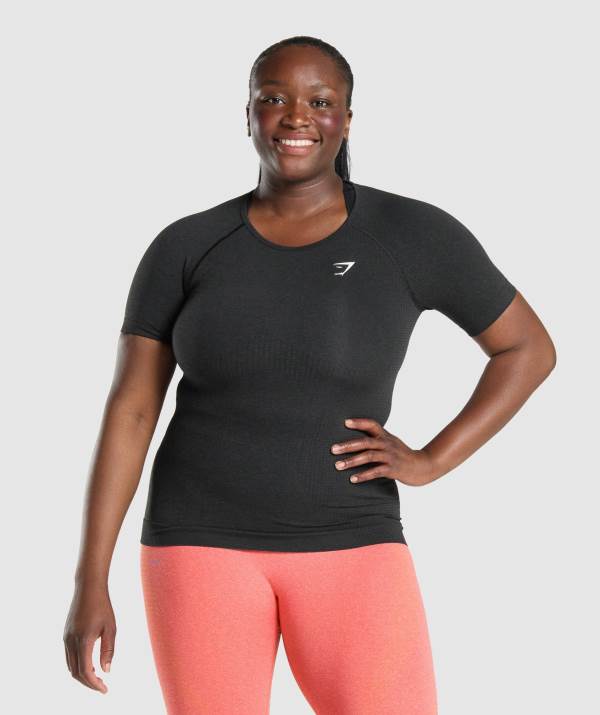 Gymshark Vital Seamless 2.0 T-Shirt Damen Schwarz | 7851OHFIR