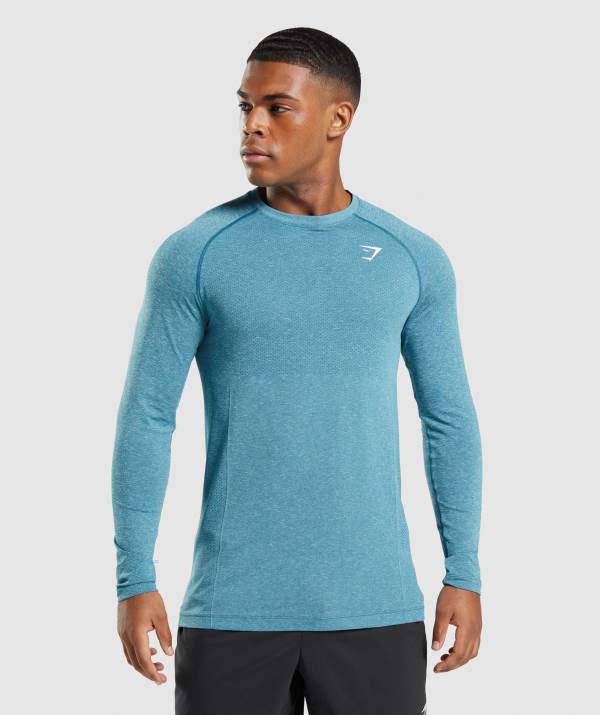 Gymshark Vital Seamless Light Long Sleeve Sweatshirt Herren Türkis | 0148QRAJG