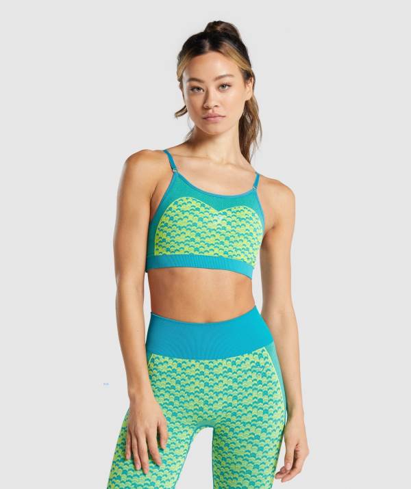 Gymshark WTFlex Seamless Riemchen Sport BH Damen Blau | 8391UVKBM