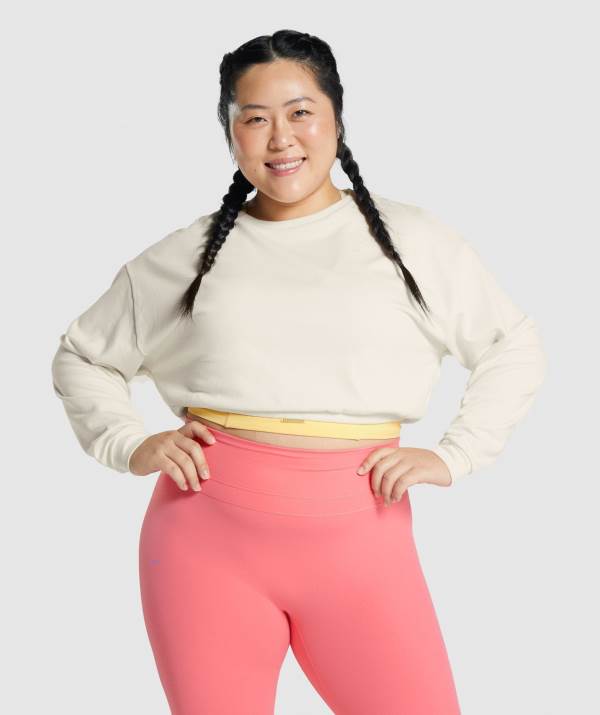 Gymshark Whitney Cropped Pullover Damen Weiß | 3085PFRCN