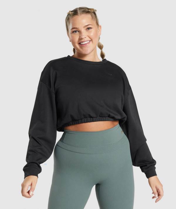 Gymshark Whitney Cropped Pullover Damen Schwarz | 3809IFHVN